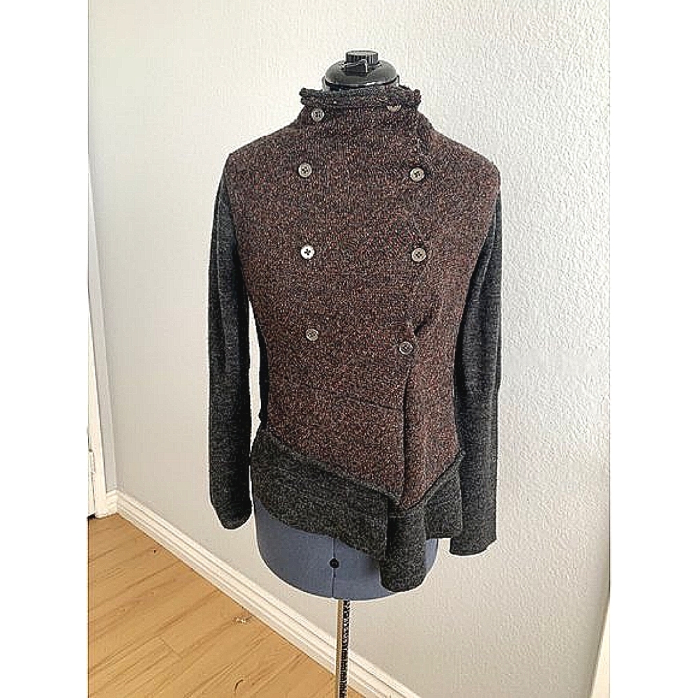 Curio Anthropologie Subtle Orange Stripe Gray Wool Blend Knit Sweater, Size Med